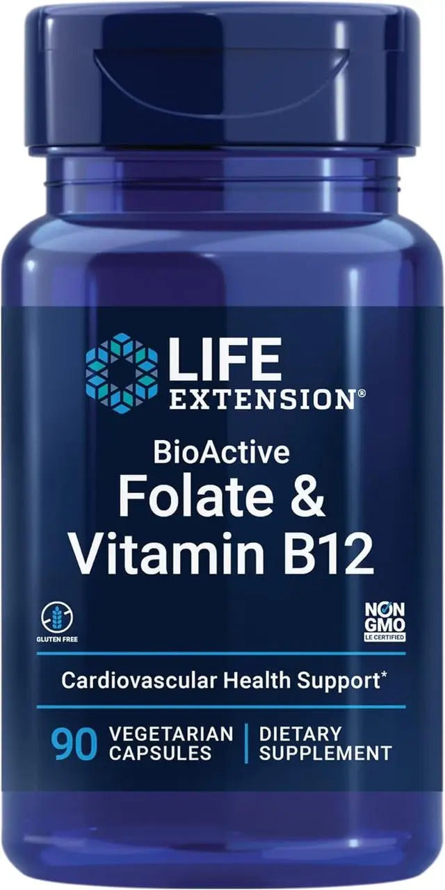 BioActive Folate & Vitamin B12, 90 capsule, Folat (5-MTHF) și vitamina B12 (metilcobalamină), Life Extension