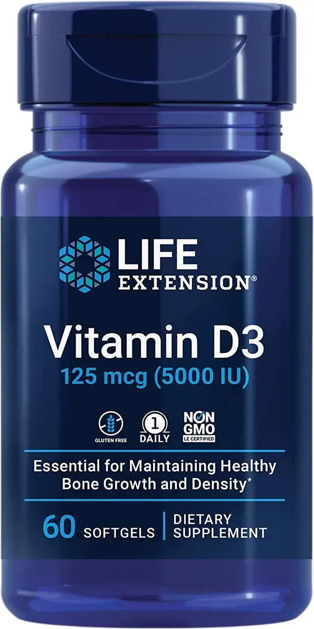 Vitamin D3, 125 mcg 5000 IU, 60 softgels, Vitamina D3, Life Extension