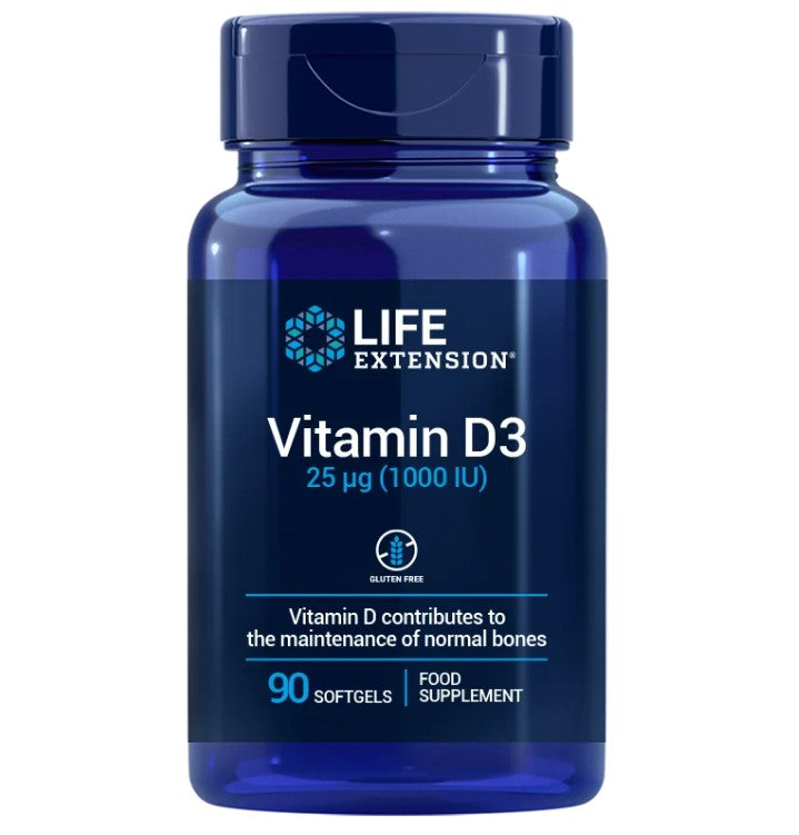 Vitamin D3, 25 mcg 1000 IU, 90 softgels, Vitamina D3, Life Extension