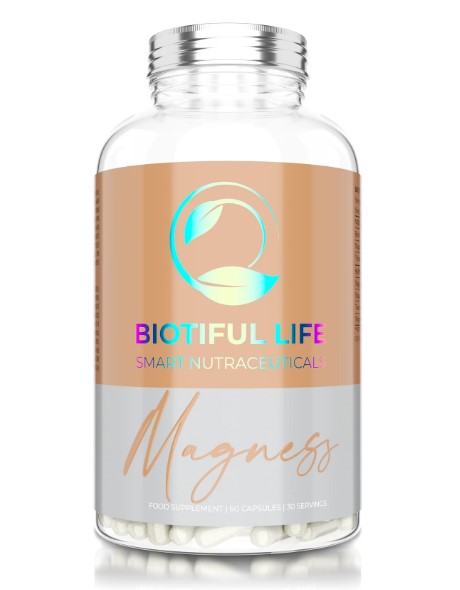 Magness, 60 capsule, Magneziu malat si bisglicinаt cu taurina si vitamina B6, Biotiful Life