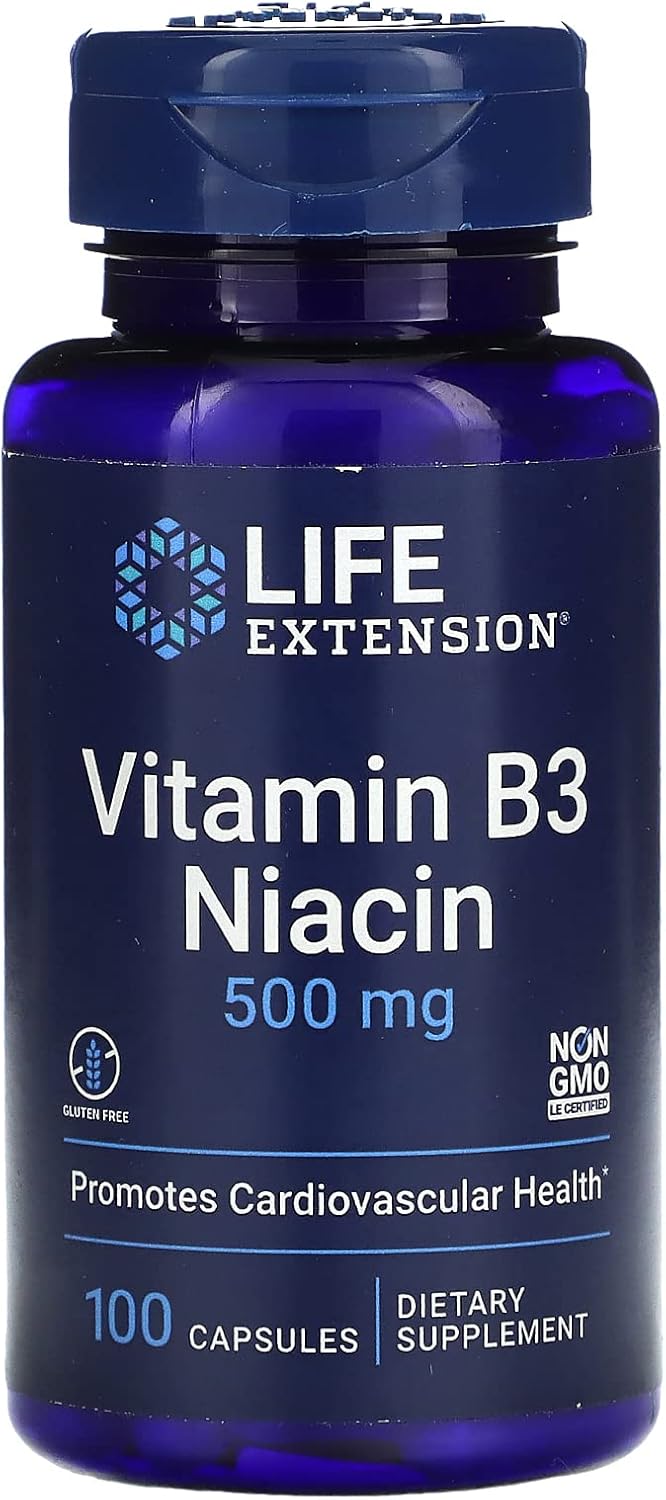 Vitamin B3 Niacin, 500 mg, 100 caps, Vitamina B3 Niacina, Life Extension