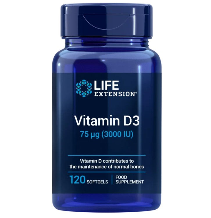 Vitamin D3, 75 mcg 3000 IU, 120 softgels, Vitamina D3, Life Extension, EU