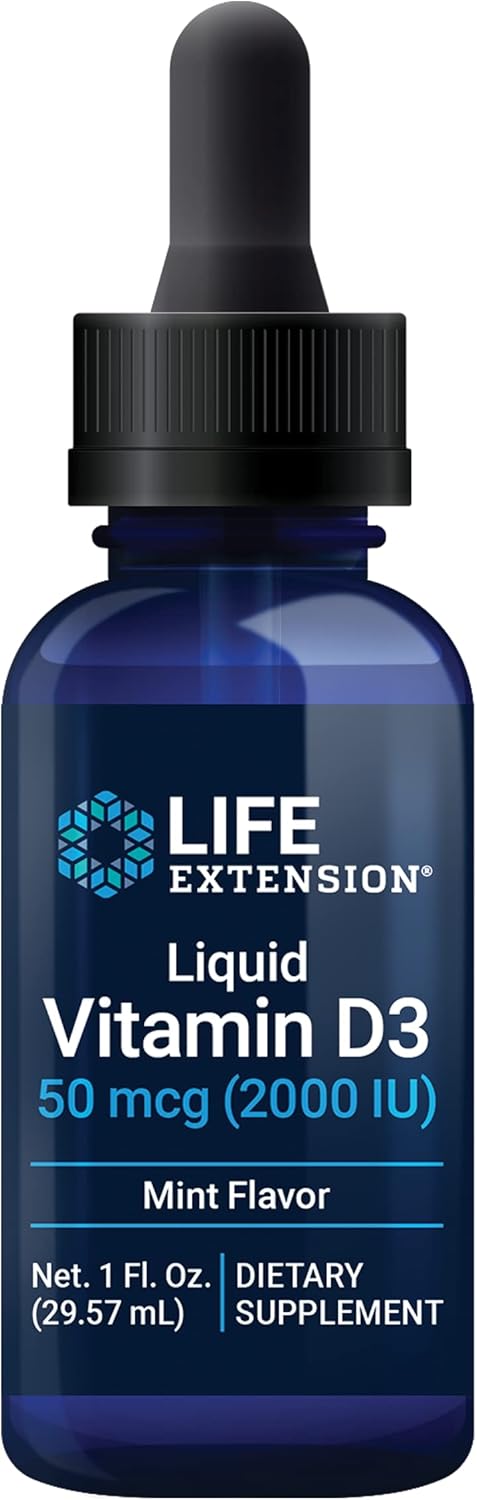 Vitamin D3 Liquid (Mint), 50 mcg 2000 IU, 29,57 ml, Vitamina D3 lichid (mentă), Life Extension