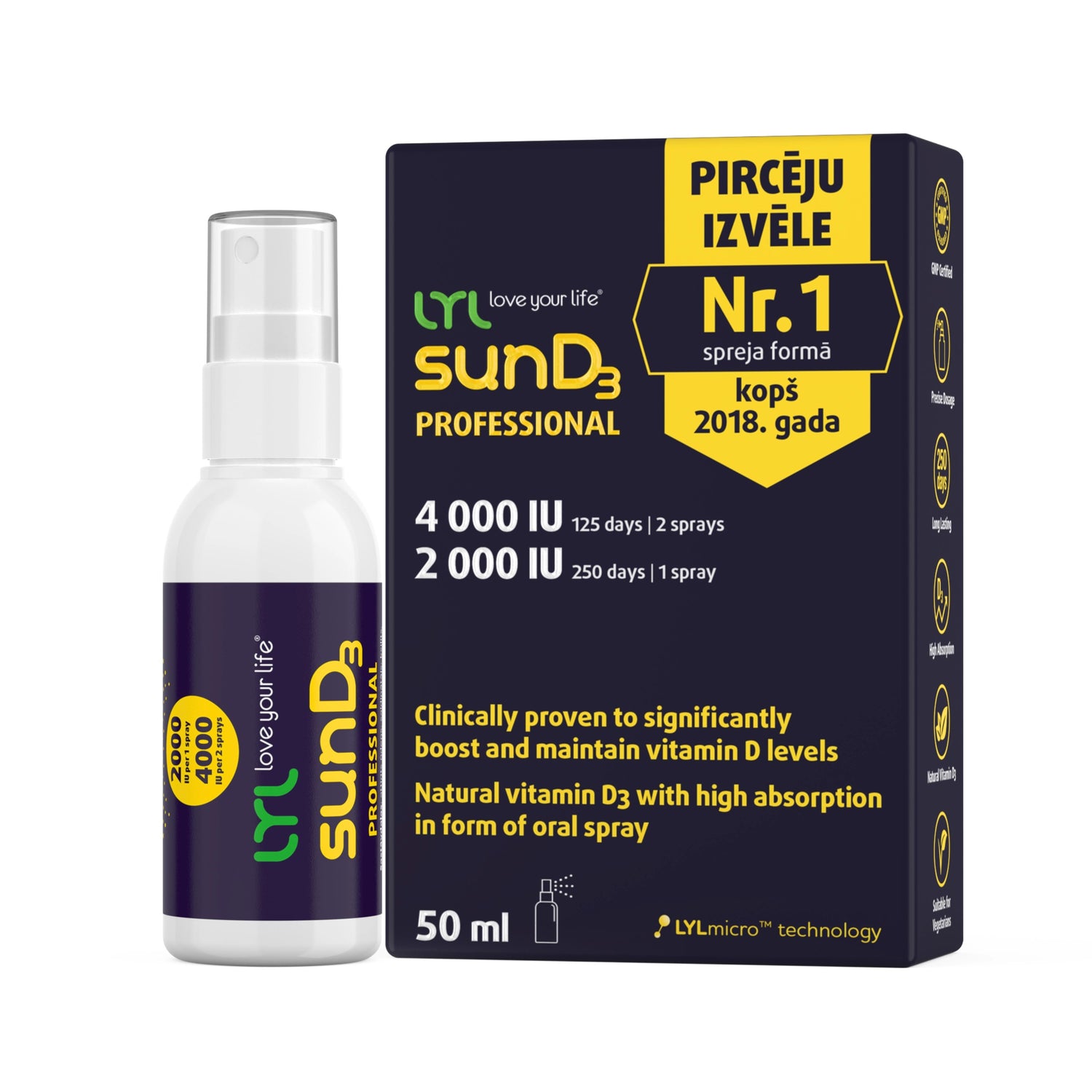 Vitamin D Oral Spray,  4000 UI 50 ml, Vitamina D Spray oral, LYL