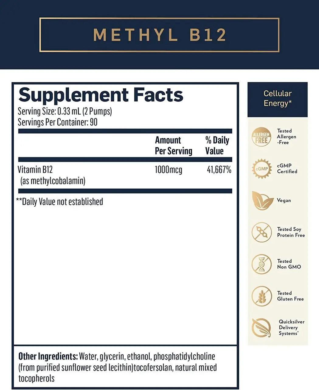 Liposomal Methyl B12, 30 ml, Metil B12 lipozomal spray, Quicksilver Scientific