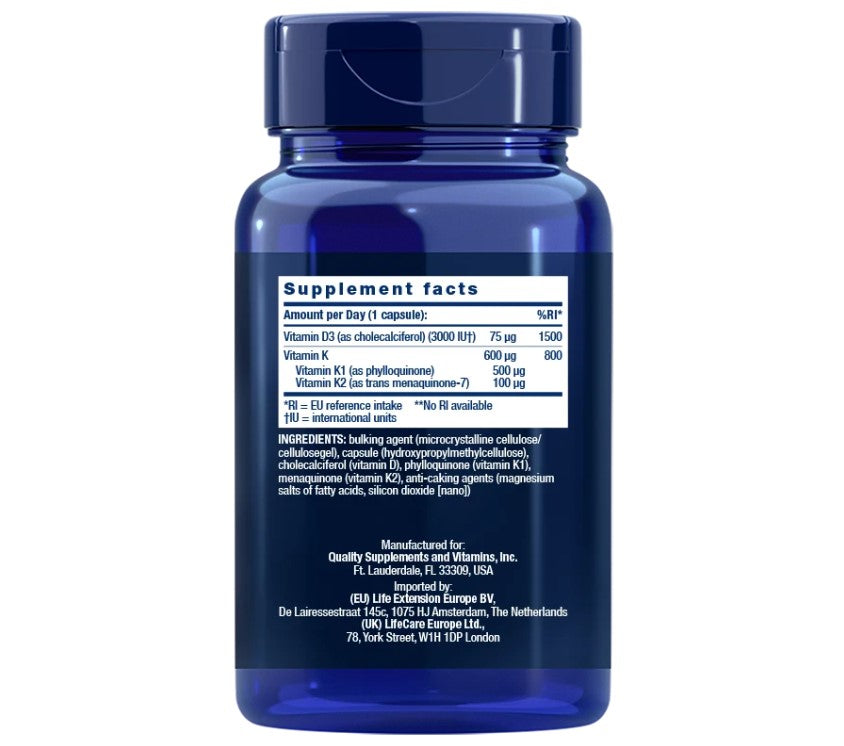 Vitamins D and K, 60 caps, Vitaminele D și K, Life Extension