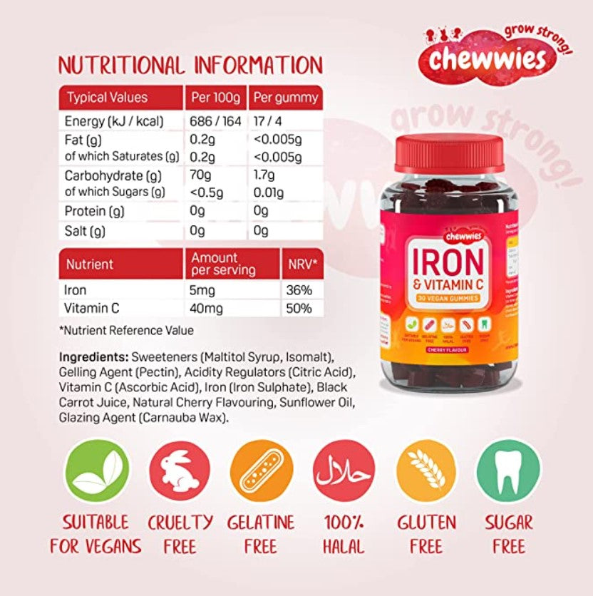 Iron & Vitamin C, 30 vegan gummies, Fier și vitamina C, Chewwies