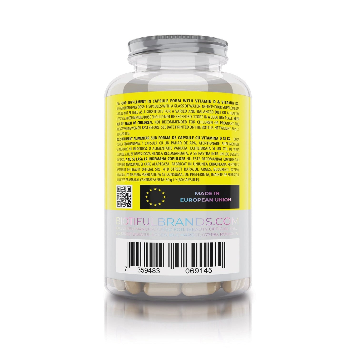 Vitamin D K2 Magnesium, 60 capsules, Vitamina D K2 Magneziu, Biotiful Life