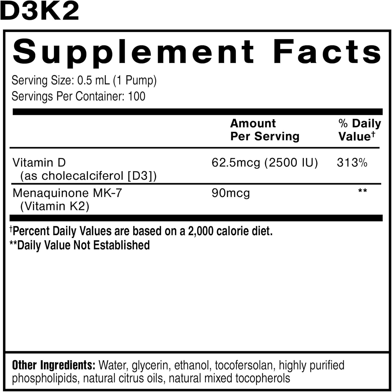 D3K2, 50 ml, Vitamina D3K2 lipozomală, Quicksilver Scientific