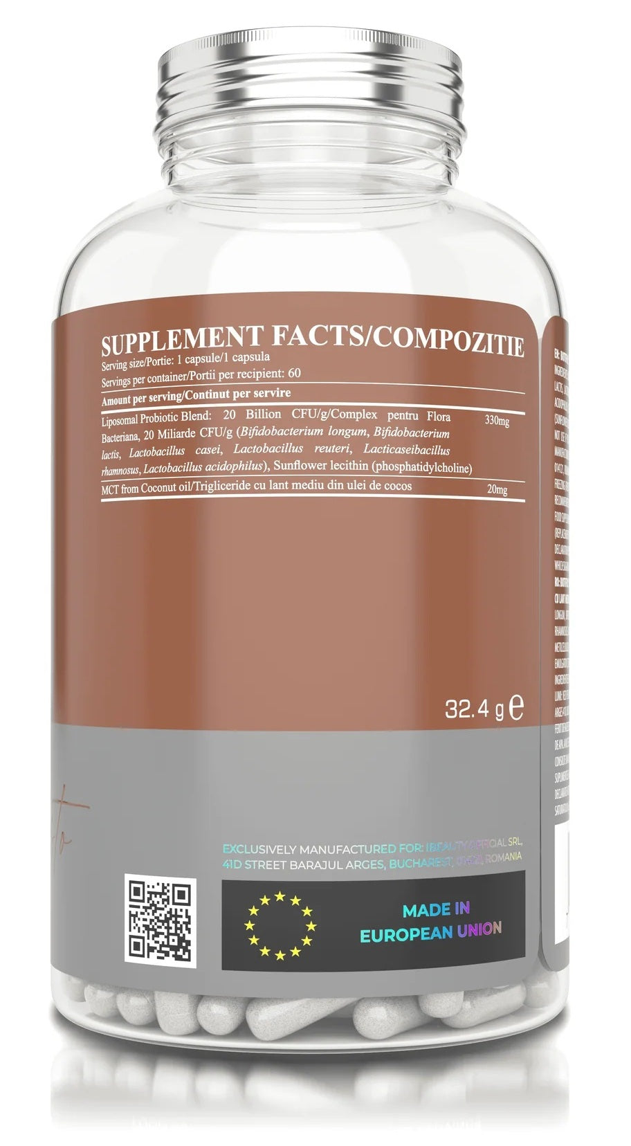 Gut Manifesto, 60 capsules, Probiotice cu 6 tulpini + MCT, Biotiful Life