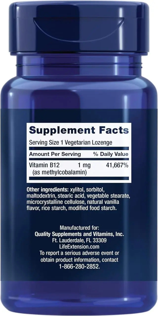 Vitamin B12 methylcobalamin, 1000 mcg, 60 lozenges, Vitamina B12 metilcobalamină, Life Extension