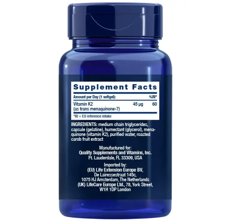 Vitamin K2 Low Dose, 90 softgels, Vitamina K2 Low Dose, Life Extension