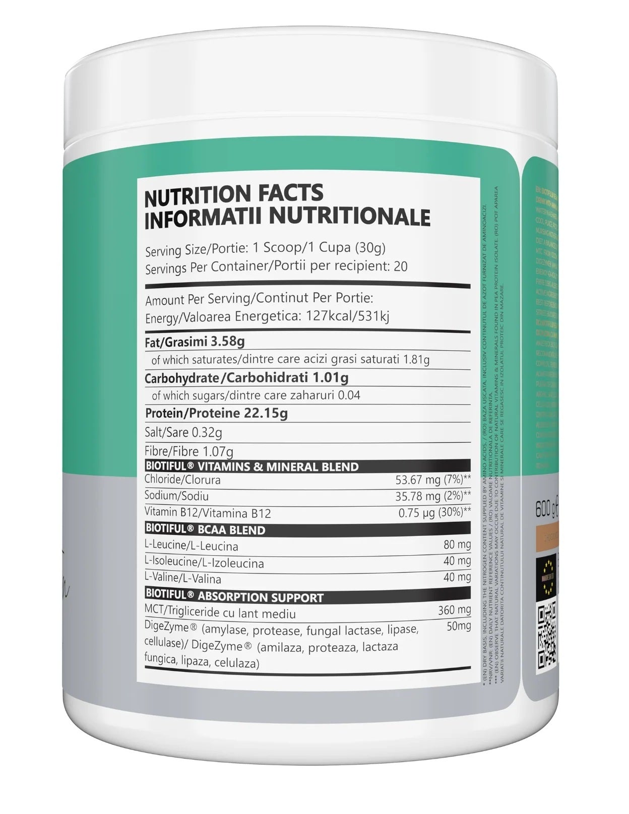 Biotiful Vegan Queen Protein, 600 g, Protein vegan bioactiv aromă ciocolată, Biotiful Life