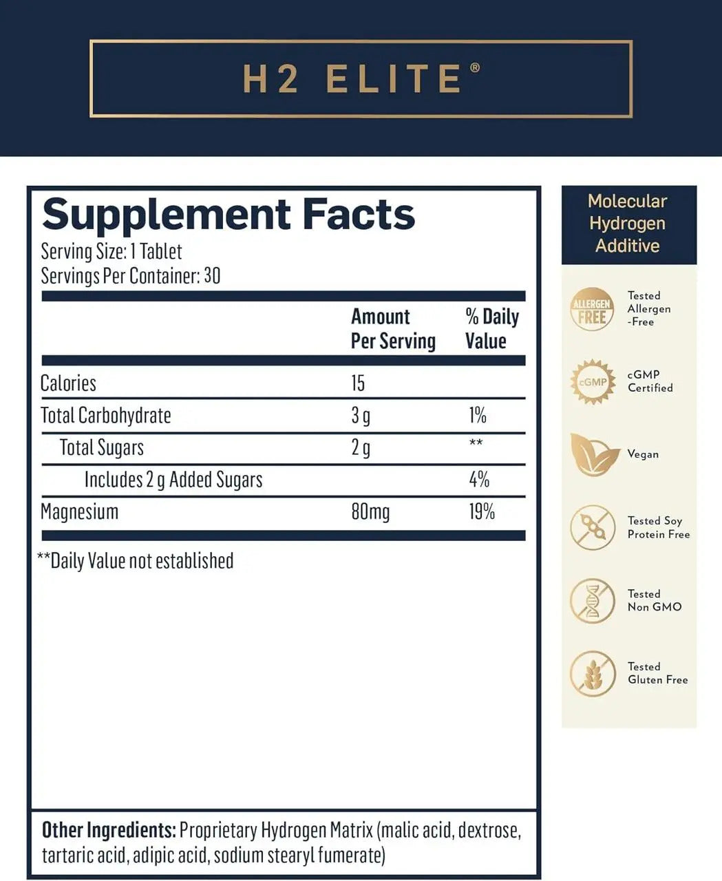 H2 Elite Molecular Hydrogen Water, 30 tablete, Apă cu hidrogen molecular, Quicksilver Scientific