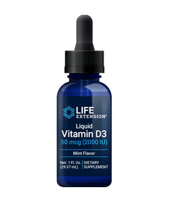 Vitamin D3 Liquid (Mint), 50 mcg 2000 IU, 29,57 ml, Vitamina D3 lichid (mentă), Life Extension
