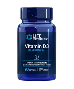 Vitamin D3, 25 mcg 1000 IU, 90 softgels, Vitamina D3, Life Extension