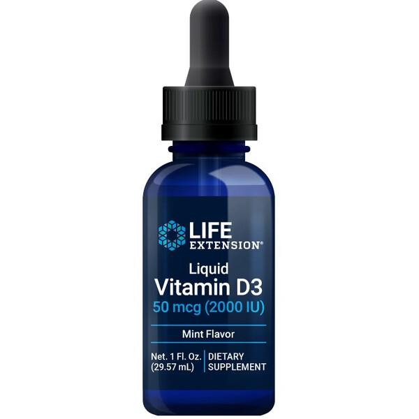 Vitamin D3 Liquid (Mint), 50 mcg 2000 IU, 29,57 ml, Vitamina D3 lichid (mentă), Life Extension