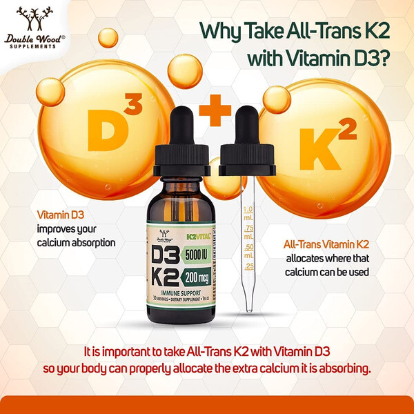 Vitamin D3 + K2, 30 ml, Vitamina D3 + K2, Double Wood, изображение 4