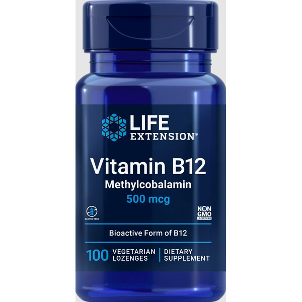 Vitamin B12 methylcobalamin, 500 mcg, 100 lozenges, Vitamina B12 metilcobalamină, Life Extension
