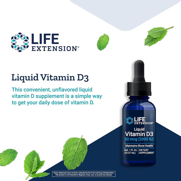 Vitamin D3 Liquid, 50 mcg 2000 IU, 29,57 ml, Vitamina D3 Lichid, Life Extension, изображение 4