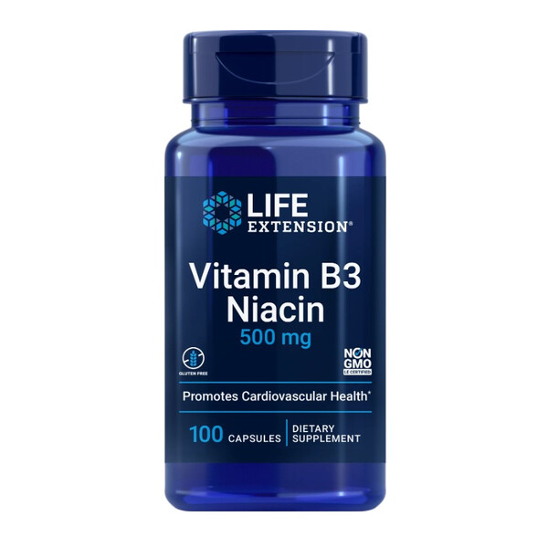 Vitamin B3 Niacin, 500 mg, 100 caps, Vitamina B3 Niacina, Life Extension