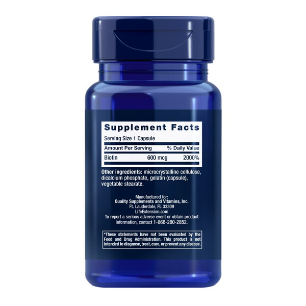Biotin, 600 mcg, 100 caps, Biotina, Life Extension, изображение 2