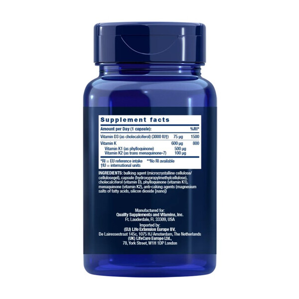 Vitamins D and K, 60 caps, Vitaminele D și K, Life Extension, изображение 2