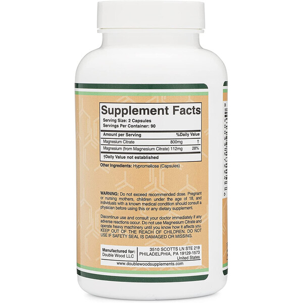 Magnesium Citrate, 180 caps, Citrat de magneziu, Double Wood, изображение 2
