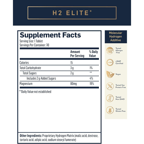 H2 Elite Molecular Hydrogen Water, 30 tablete, Apă cu hidrogen molecular, Quicksilver Scientific, изображение 3