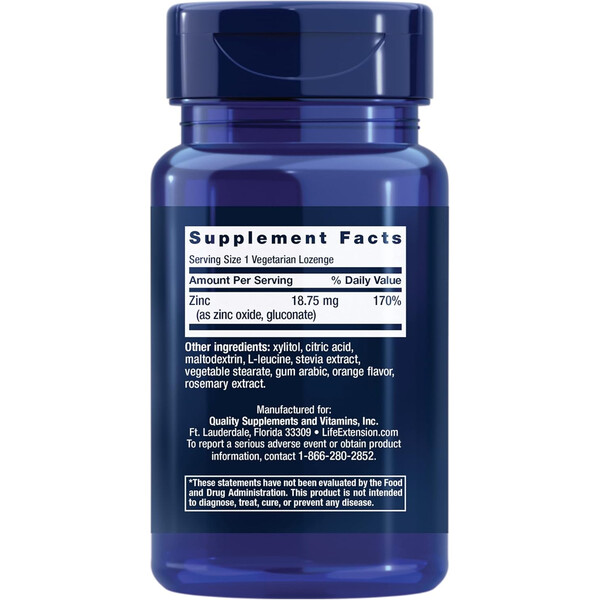 Zinc Lozenges Citrus-Orange Flavor, 60 comprimate de supt, Zinc aromă citrice-portocală, Life Extension, изображение 2