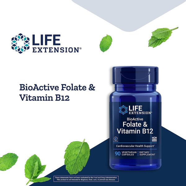BioActive Folate & Vitamin B12, 90 capsule, Folat (5-MTHF) și vitamina B12 (metilcobalamină), Life Extension, изображение 4