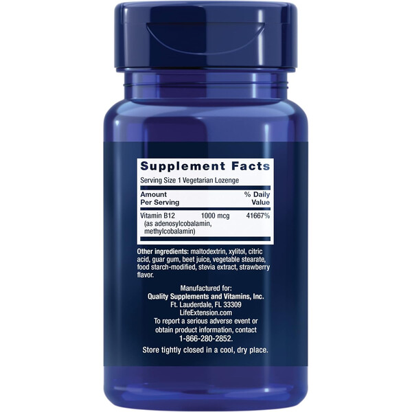 B12 Elite, 1000 mcg, 60 pastile vegetariene, Vitamina B12 adenozil și metilcobalamină, Life Extension, изображение 3