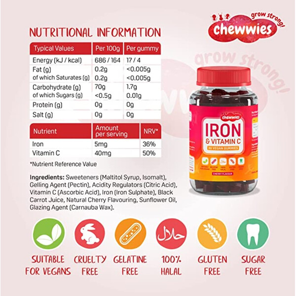 Iron & Vitamin C, 30 vegan gummies, Fier și vitamina C, Chewwies, изображение 2