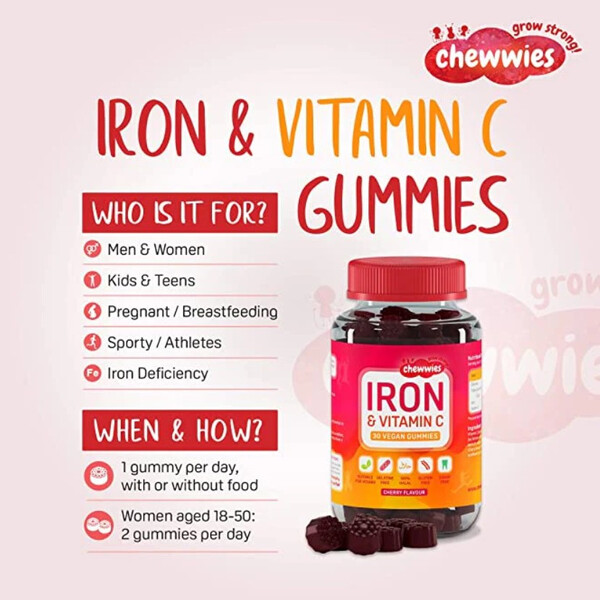Iron & Vitamin C, 30 vegan gummies, Fier și vitamina C, Chewwies, изображение 3