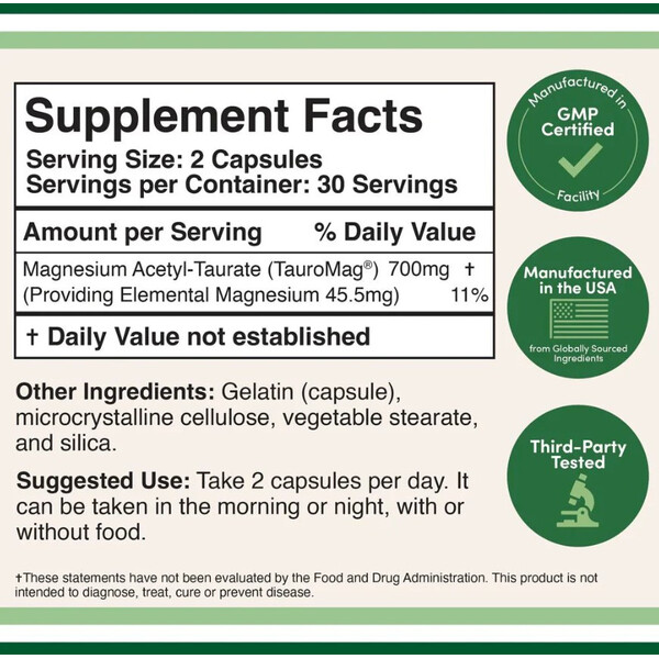Magnesium Acetyl-Taurate, 500 mg, 120 capsules, Magneziu cu acetil-taurină, Double Wood, изображение 2