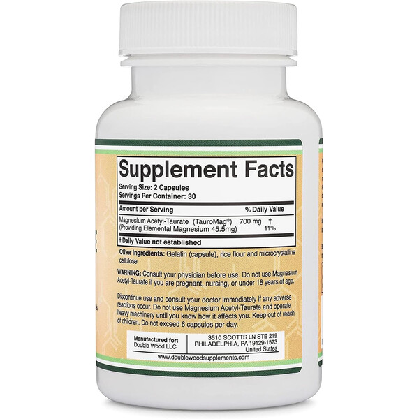 Magnesium Acetyl-Taurate, 500 mg, 120 capsules, Magneziu cu acetil-taurină, Double Wood, изображение 3