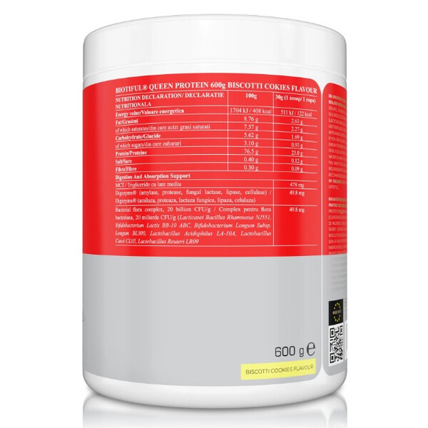 Queen Protein, 600 g, Proteina pentru femei aroma biscotti cookies, Biotiful Life, изображение 3