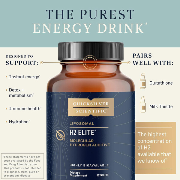 H2 Elite Molecular Hydrogen Water, 30 tablete, Apă cu hidrogen molecular, Quicksilver Scientific, изображение 4