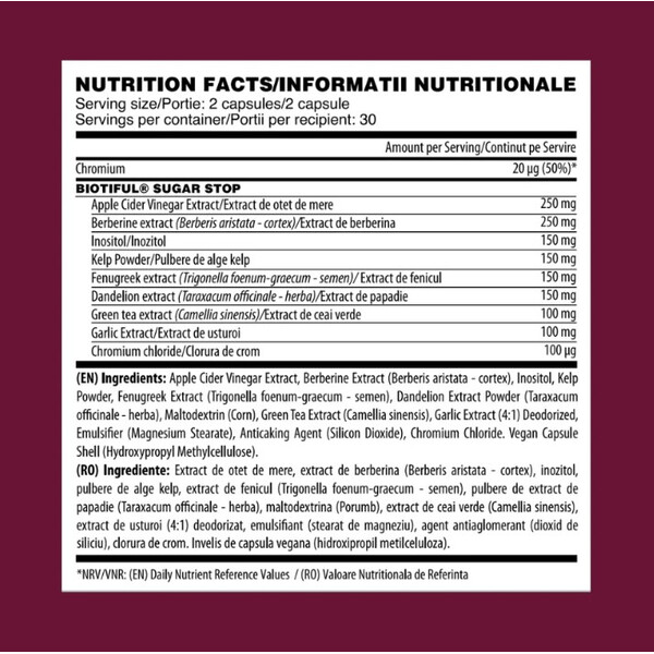 Sugar Stop, 60 capsules, Nutriceutice pentru controlul glicemiei, Biotiful Life, изображение 2