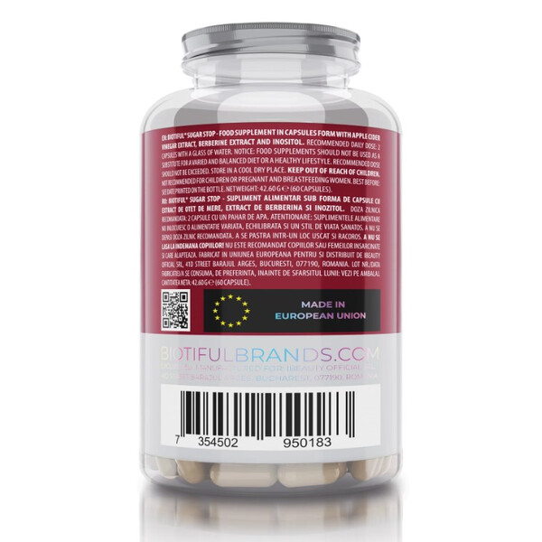 Sugar Stop, 60 capsules, Nutriceutice pentru controlul glicemiei, Biotiful Life, изображение 3