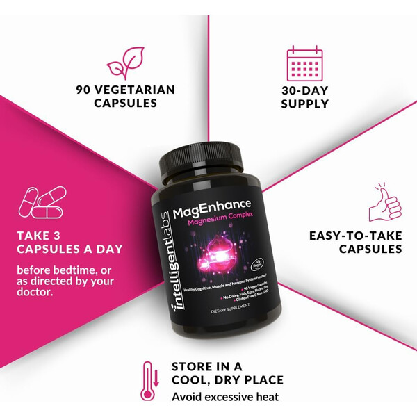 MagEnhance, 200 mg, 90 capsule, Magneziu L-Treonat Glicinat Taurat, Intelligent Labs, изображение 5