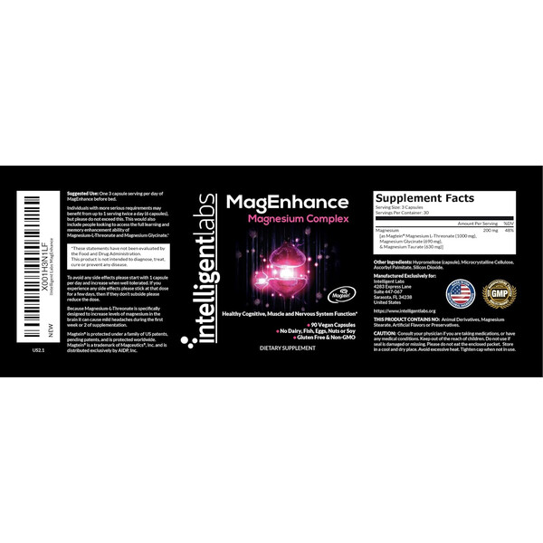 MagEnhance, 200 mg, 90 capsule, Magneziu L-Treonat Glicinat Taurat, Intelligent Labs, изображение 7