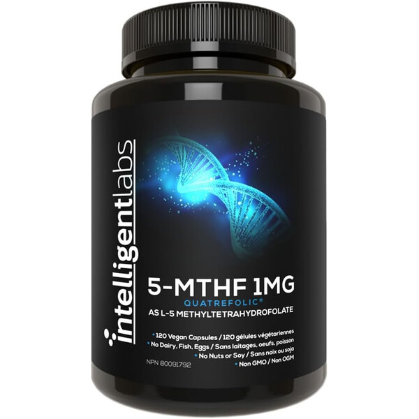 MTHF, 1 mg, 120 capsules, Metilfolat vitamina B9, Intelligent Labs