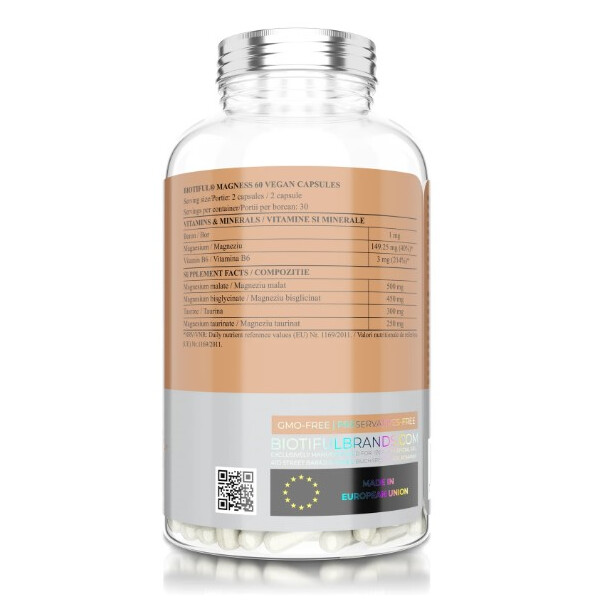 Magness, 60 capsule, Magneziu malat si bisglicinаt cu taurina si vitamina B6, Biotiful Life, изображение 3