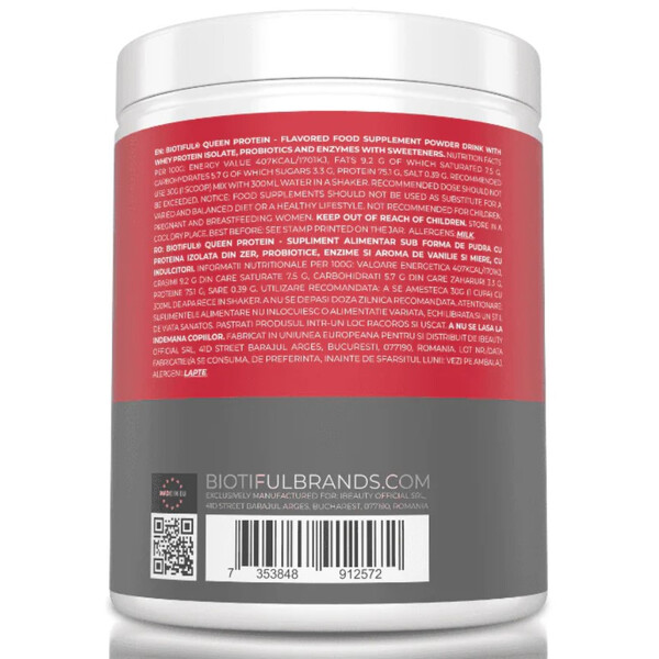 Queen Protein, 600 g, Protein pentru femei aromă ciocolată cu lapte, Biotiful Life, изображение 3